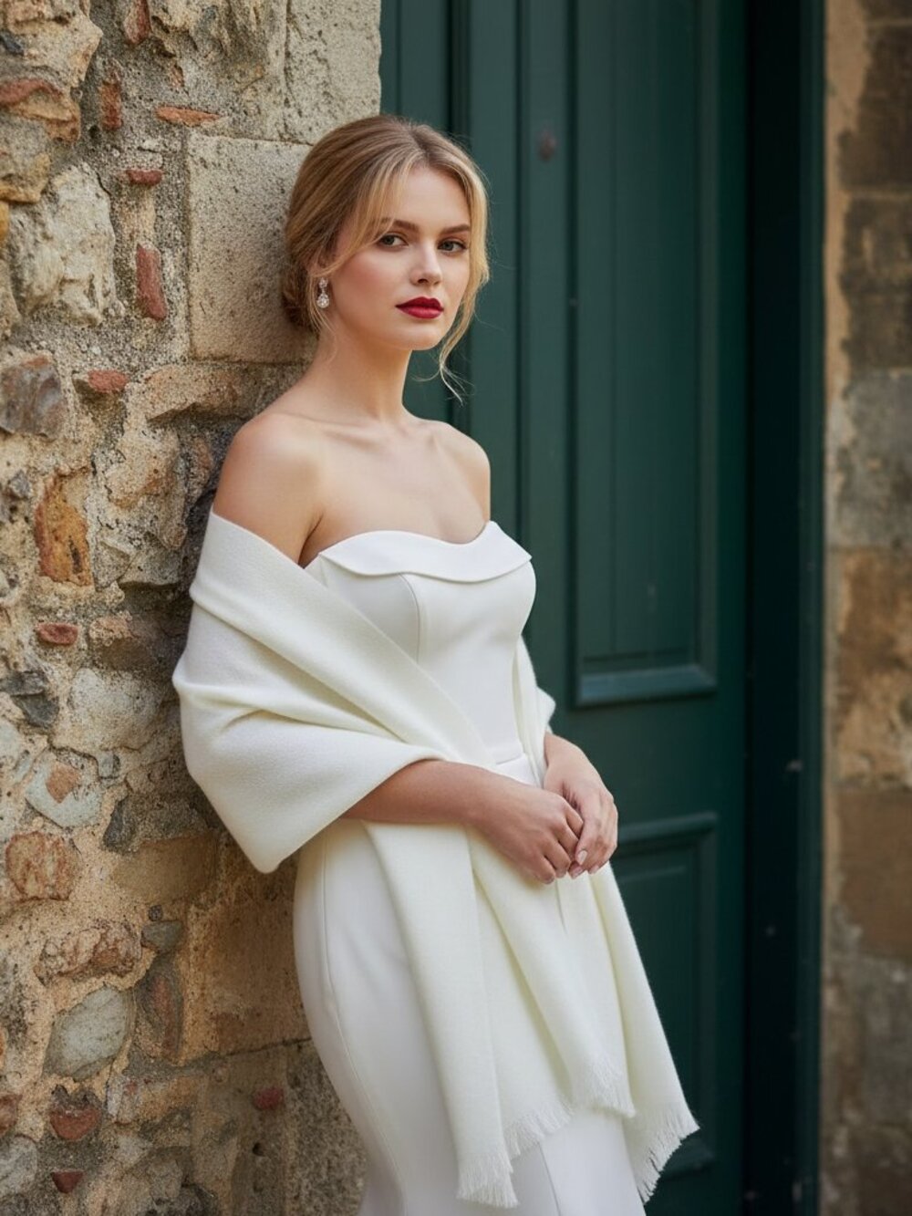Handwoven Baby Alpaca Bridal Shawl | Ivory | Bride, Bridesmaid, Mother of Bride - Picture 3 of 13